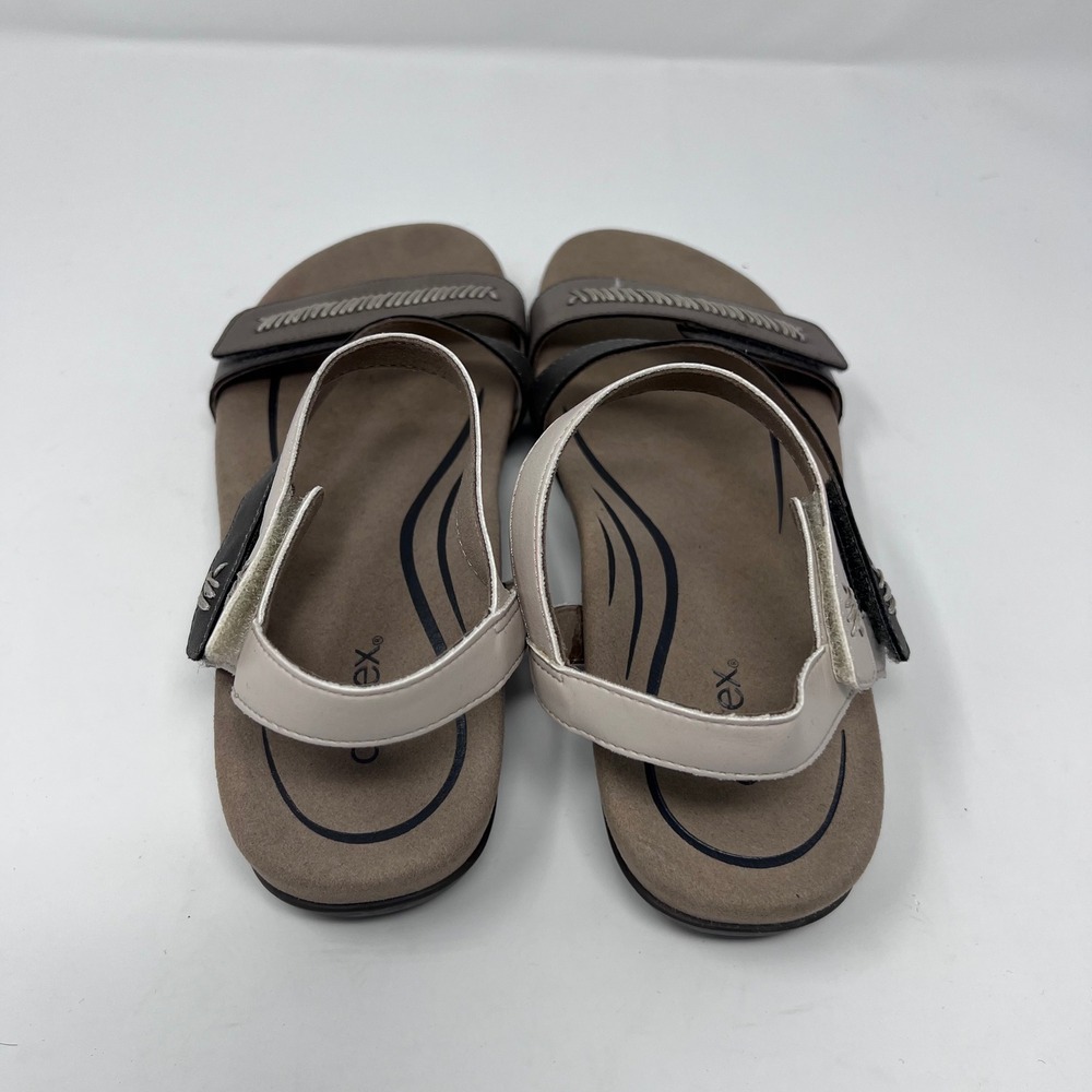 Aetrex Gabby Sandals Strappy Leather Womens 7.5-8 Grey Tan Orthotic Comfort - Picture 4 of 6